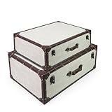 DreamsEden Large Decorative Wooden Storage Box Set, Vintage Suitcase Chest Trunk with Hinged Lid, Linen-Fabric Cover, Antique Display Chests for Home Organization