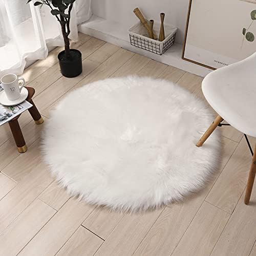 SXYHKJ Faux Sheepskin Rugs, Soft Fluffy Faux Chair Cover Hairy Washable Carpet Non Slip Mats for Chair Bed Sofa Floor with Extra Long Wool (45 x 45 cm, White)