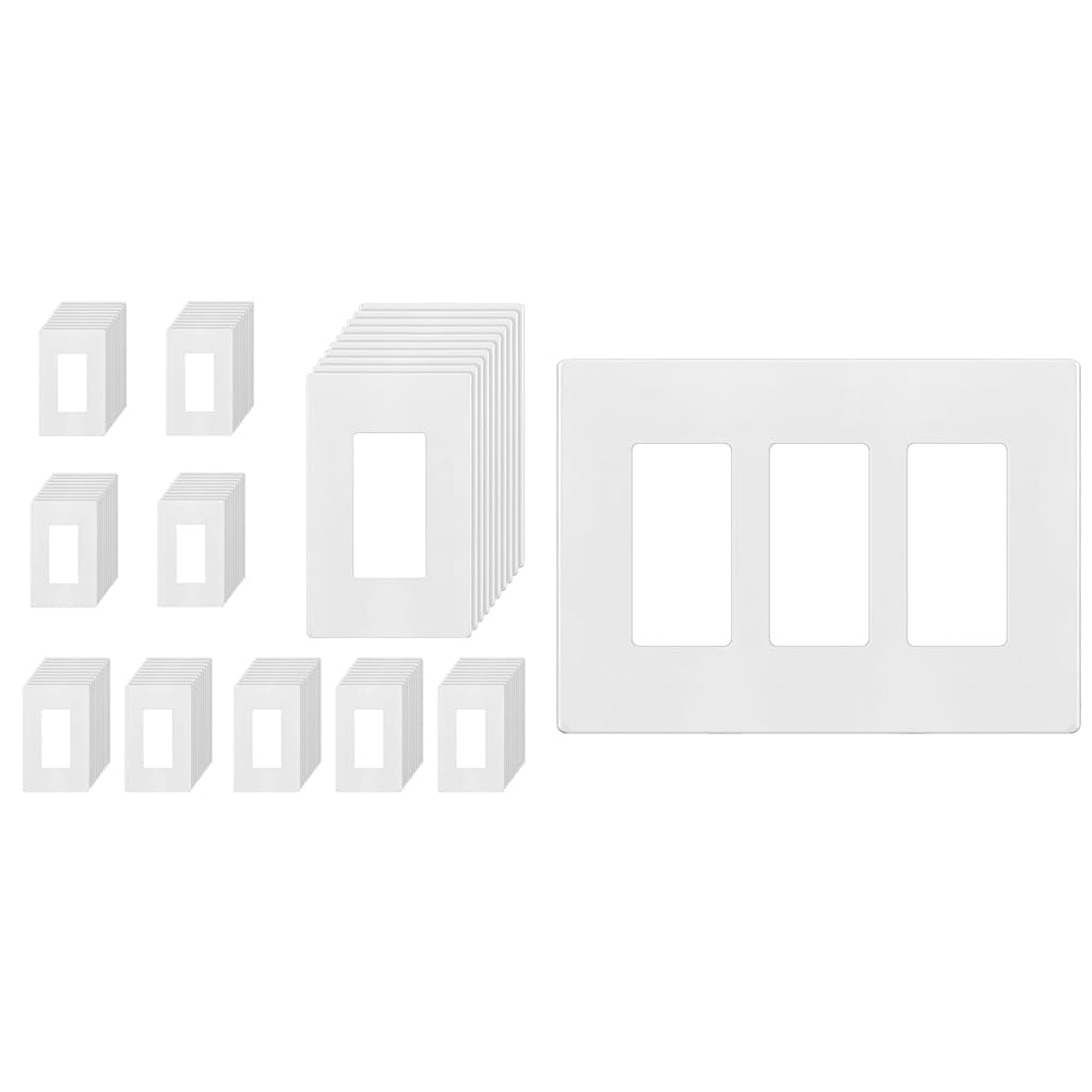 ENERLITES Screwless Decorator Wall Plate Child Safe Outlet Cover, Size 1-Gang & Screwless Decorator Wall Plates Child Safe Outlet Covers, Gloss Finish, Medium Size 3-Gang 4.88" H