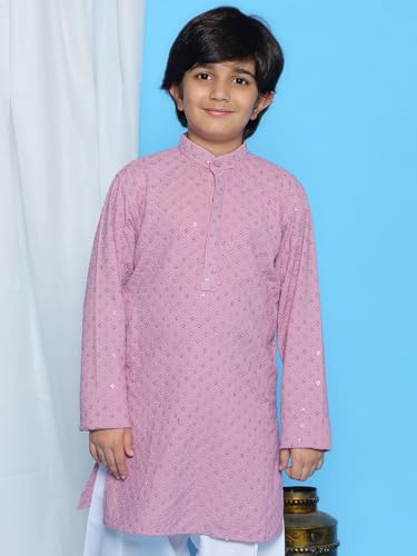 Image of AJ DEZINES Chikankari Kurta For Boys- Ethnic Wear | Embroidery Chikankari Sequined | Traditional & Festive Outfit | Cotton Stylish Boys Kurta | Perfect For Wedding & Family Function