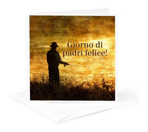 3dRose Italian Fathers Day for Dad in a Sunrise Fishing Theme 1 Greeting Card with envelope