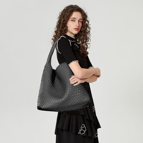 Image of JINMANXUE Woven Tote Bag for Women, Fashion Hobo Handbag, Travel Top-handle Shoulder Bag, Beach Underarm Bag with Purse