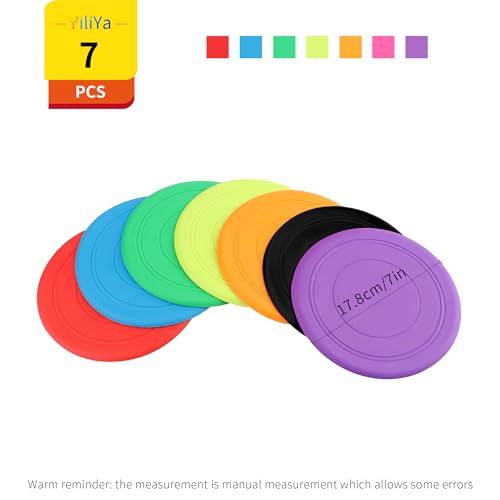 YiliYa 7 Stück Hunde Frisbee Set - 18CM Scheibe, Gummi Hundespielzeug für Training, Werfen, Fangen & Spielen (7 Farben)