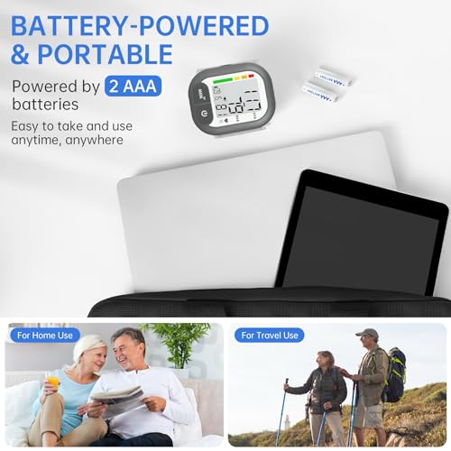 Blood Pressure Monitor Adjustable Wrist Cuff for Home Use Automatic BP Machine Large Digital LCD Display 199 Memory Batteries Included with Carrying Case, Grey - Thumbnail 6