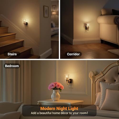 Image of JandCase Night Light, Glass Night Lights Plug into Wall Dimmable | Floral LED Nightlight, 0-100LM Flower Nightlights, Dusk to Dawn Sensor, 1W Vintage Nite Light for Bathroom Hallway Gift Decor