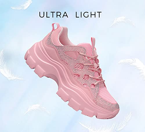 Image of LUCKY STEP Women Chunky Platform Dad Colorblock Casual Lace-Up Walking Sneakers