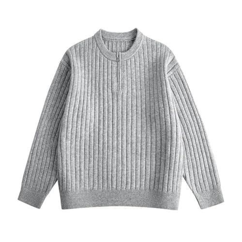 Men's Half Zip Knit Sweater Vintage Solid Pullover Sweaters Simple Crew Neck Casual Jumper Tops2