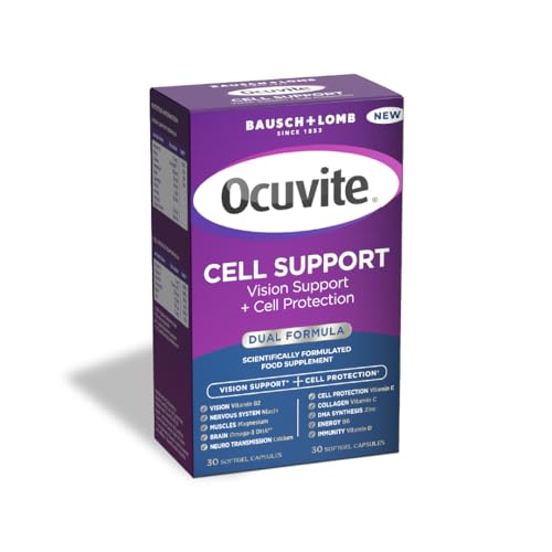 Ocuvite Cell Support Eye Supplement - Supports The Visual System & Cell Protection by Bausch + Lomb – Lutein and Zeaxanthin Supplement with Omega 3 DHA, Vitamin E and Zinc, 2 Capsules Per Day