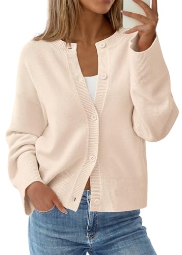 KIRUNDO Cardigan Sweaters for Women 2026 Fall Oversized Drop Shoulder Cream - image 1