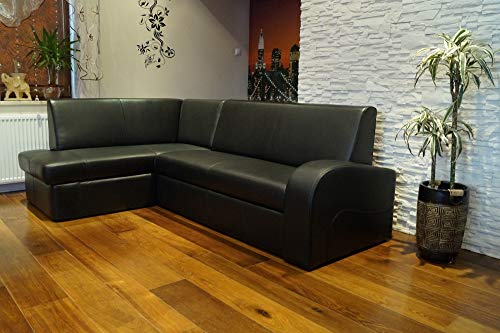 Quattro Meble Schwarz Echtleder Ecksofa Antalya 2 Extra 164x245 cm Ecke Links Sofa Couch mit Bettfunktion und Bettkasten schwarzes Echt Leder Eck Couch