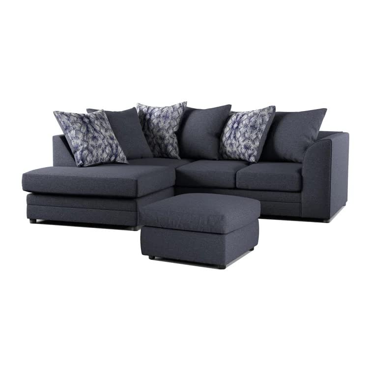 Casper 3 Seater Fabric L Shape Corner Sofa and Footstool Set for Living Room (Left Side,Nevy Blue)-image-20