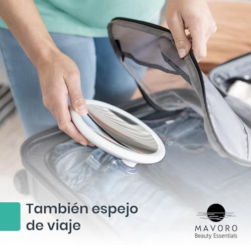 Mavoro Espejo Aumentador LED 17 cm con 3 ventosas Fuertes | Aumento 5X | Espejo de Maquillaje y cosméticos de Viaje portátil Iluminado (batería integrada Recargable USB-C | 5X) - imagen 6