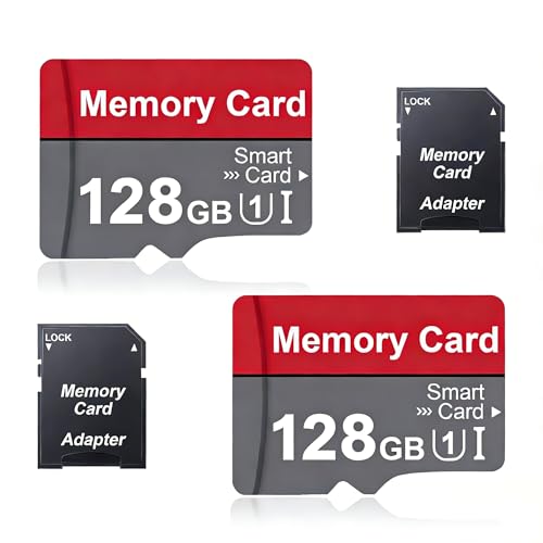 2 Pack Tarjeta de Memoria 128GB con Adaptador, Tarjeta SD de Alta Capacidad 128 GB Memory Card UHS I C10 A1, Tarjeta TF para Tableta/Móvil/Cámara/Dashcam/Consola