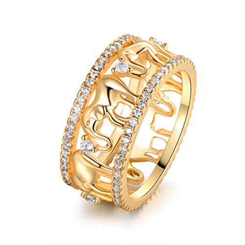 Barzel 18k Gold & 2-Tone Plated Elephant Cubic Zirconia Eternity Ring (Gold, 5)