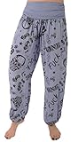 stylx Damen Sommerhose Pumphose Haremshose Größe 36/38 bis Größe 48/50 verfügbar mit Blumenmuster Skull Totenkopf Flower Leichte Haremshose (36-38, Graffiti Jeansblau)