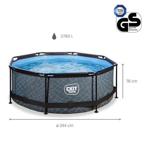 Miniatura 2 de Exit Toys Stone Pool - Ø244x76cm - Piscina De Marco Redondo Con Bomba De Filtro De Cartucho - Fácil Acceso - Adecuada Para Niños Pequeños - Marco Robusto - Diseño Único - Gris