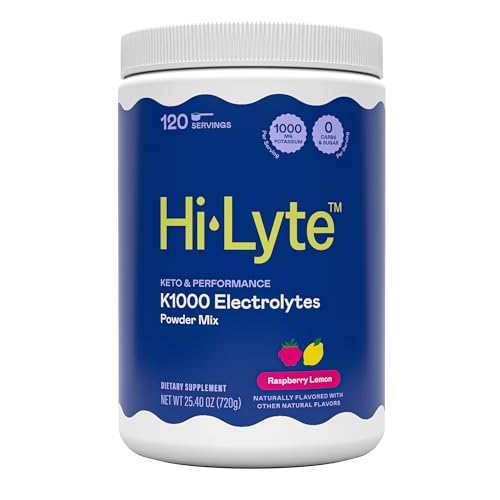 Image of Hi-Lyte Keto K1000 Electrolytes Powder | Raspberry Lemon | Hydration Supplement Drink Mix | Boost Energy & Beat Leg Cramps | No Sugar, No Maltodextrin | 120 Servings