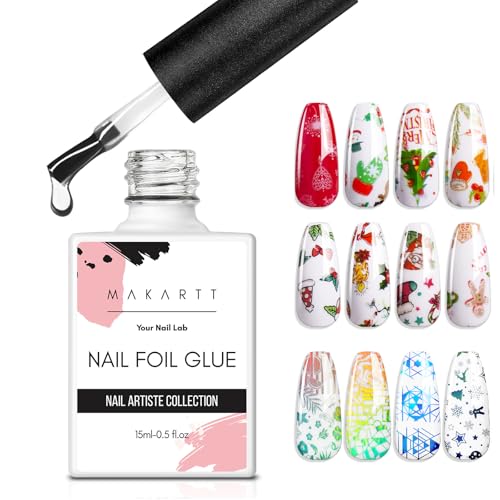 Makartt Gel de Transferencia de Láminas Pegamento de Gel de Aluminio para Uñas para Arte de Uñas Pegatinas Adhesión Fuerte Soak Off Salon DIY UV Lámpara LED Requerida 15ML