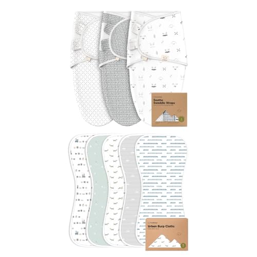 Image of KeaBabies 3-Pack Baby Swaddle Sleep Wrap and 5-Pack Burp Cloths for Baby Boys and Girls - Newborn Swaddle Sack, Ultra Absorbent Burping Rags for Newborn, Infants