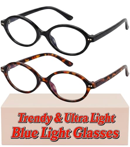 Bossace 2 Pack Oval Blue Light Glasses for Women, Lightweight TR90 Small Frame with Spring Hinge for All-Day Comfort, Anti UV Glare & Eyestrain