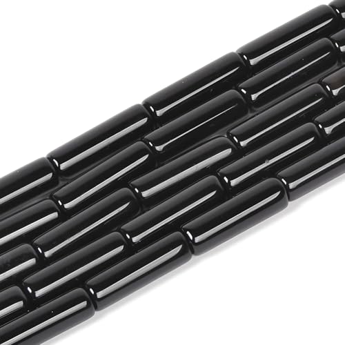 HAAMIIQII 28pcs 4x13mm Natural Black Onyx Beads Column Cylinder Tube Loose Gemstone Beads for Jewelry Making DIY Bracelet Necklace