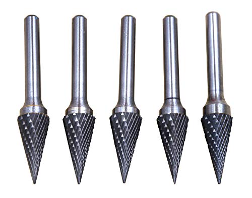 WKSTOOL 5Pcs/set 1/2 Dia.Pointed Tree Solid Carbide Burrs Heavy Duty Grinding Cutting Heads Chamfering Abrasion Industrial Deburring Rotary Tools for Steels Curved surfaces Slots Holes