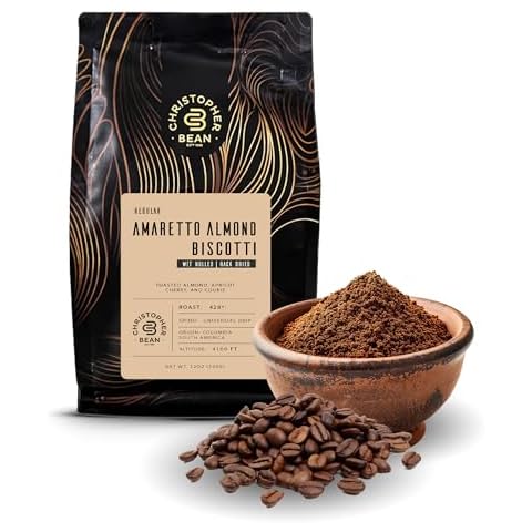 Christopher Bean Coffee - Regular Ground Universal Drip Amaretto Almond Biscotti Flavored Coffee | Flavored Coffee with Medium Roast 100% Arabica, No Sugar, No Fats, Non-GMO | 12-Ounce Bag Cover
