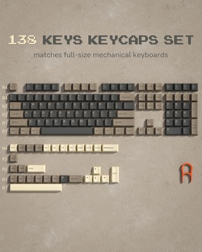 Image of Womier Custom PBT Doubleshot Keycaps, Cherry Profile Retro, 60 /65 /75 /100 Percent, 61 /64 /68 /84 /87 /100 /104 /108 Keys, Brown Gray