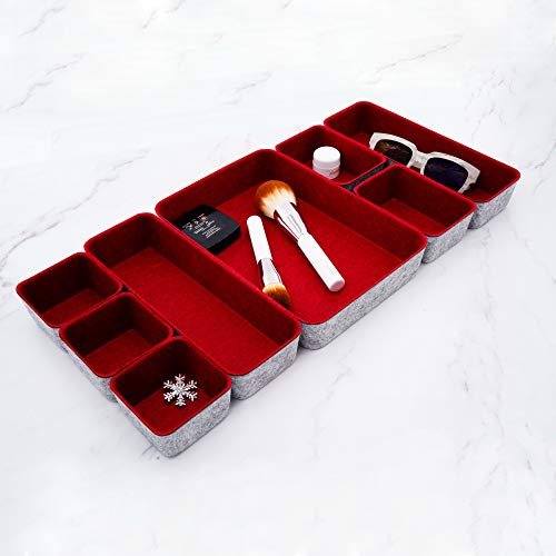 Image of Welaxy Burgundy Felt Drawer Organizers 8pc Desk Tray Dorm Room Decor Bin