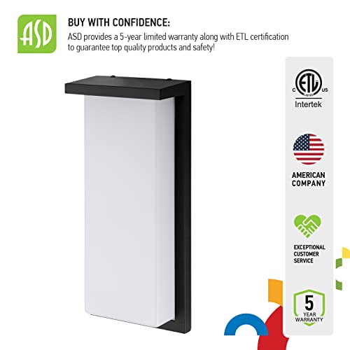 Asd Led Wall Mount Light Fixture | Frosted Front Lighting Sconce | 14 Inch 20W 120V 1800Lm 3000K 4000K 5000K Adjustable | Outdoor Rectangular Lamp, Dimmable, Waterproof, Etl | Black, 4 Pack #TOP7
