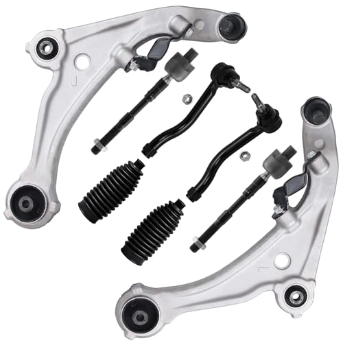 Image of Detroit Axle - 8pc Front Control Arms Kit for 2007-2013 Nissan Altima, 2 Lower Control Arms with Ball Joint 2 Outer Tie Rods 2 Inner Tie Rods 2 Tie Rod Boots 2008 2009 2010 2011 2012 Replacement