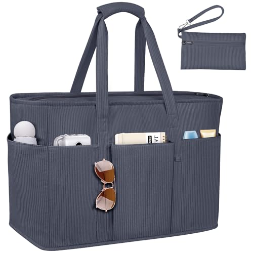 JUYANO Cord Handtasche Damen Große Strandtasche XXL Familie Shopper Tasche mit Reißverschluss, Wasserdicht Vielseitige Badetasche Saunatasche Tote Bag für Pendeln Einkaufen Reisen 45L