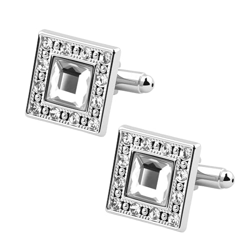 Rhinestone Cuff Links Crystal Cufflinks for Men formal Dress Shirt Studs Tuxedo Cufflinks for Men Wedding Anniversary Party Business Crystal Cuff Links Mens Suit Shirt Accessories