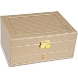 GUOER Jewelry Box for Women Girl Wife - Large PU Leather Jewelry Organizer Storage Case with Two Layers Display for Earrings Bracelets Rings Watches (Champagne)