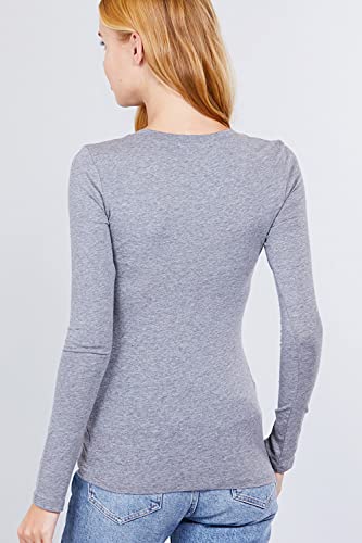 Jyb Co Womens Basic Active Slim Fit Crew Neck Long Sleeve Top T-Shirt In Heather Grey - L #TOP2