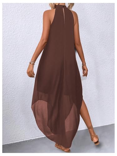 Image of Verdusa Women's Wedding Guest Dress Halter Flowy Chiffon Long Dresses | Cocktail Dress, Asymmetrical Dress for Women, Sleeveless, Prom Dress, Cruise Outfits, Boho