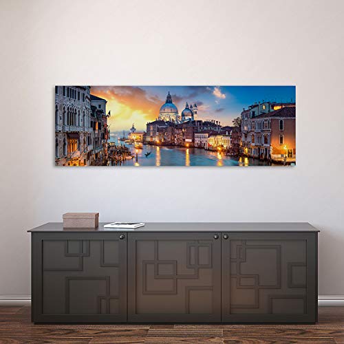 Feeby Panorama Foto op Canvas 1-delig 90x30 Schilderij op Canvas Langwerpig Canvasdoek Wanddecoratie Moderne Fotoprint Stad Architectuur Grand Canal Venetië Blauw - Afbeelding 6