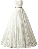 SOLOVEDRESS Women's Ball Gown lace Princess Wedding Dress Sash Beaded Bridal Evening Gown (US 10,Ivory)