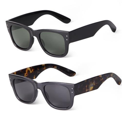 Retro Sunglasses for Men Women, Wide Temples Mens Fashion Sunglasses Square Frame Shades for Men UV400 Glasses