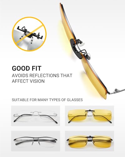LUFF Night Vision Driving Clip-On Glasses, Polarized Anti-Glare for Wearing Over Glasses - Men and Women4