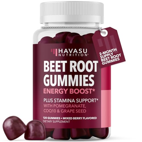 Image of Beet Root Gummies with COQ10 and Grape Seed, Mixed Berry, 60 Servings | Nitric Oxide Supplement with Beetroot, Grape Seed Extract and COQ10 for Performance and Recovery, Vegan, Non-GMO, Gluten-Free