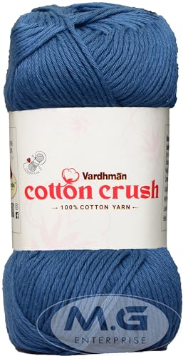 Image of M.G ENTERPRISE Cotton Crush 8-ply Airforce 100 GMS 100% Cotton Ball Hand Knitting Cotton /Art Craft Soft Fingering Crochet Hook Yarn, Needle Knitting Yarn Thread Dyed-FR Art-AFCD