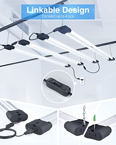 Ensenior 4 Pack Linkable LED Utility Shop Light, 4 FT, 4400 High Lumens, 36W Equivalent 280W, 5000K Daylight, 48 Inch Shop Light for Garage, Surface or Hanging Mount, Black, ETL Certified - Thumbnail 4