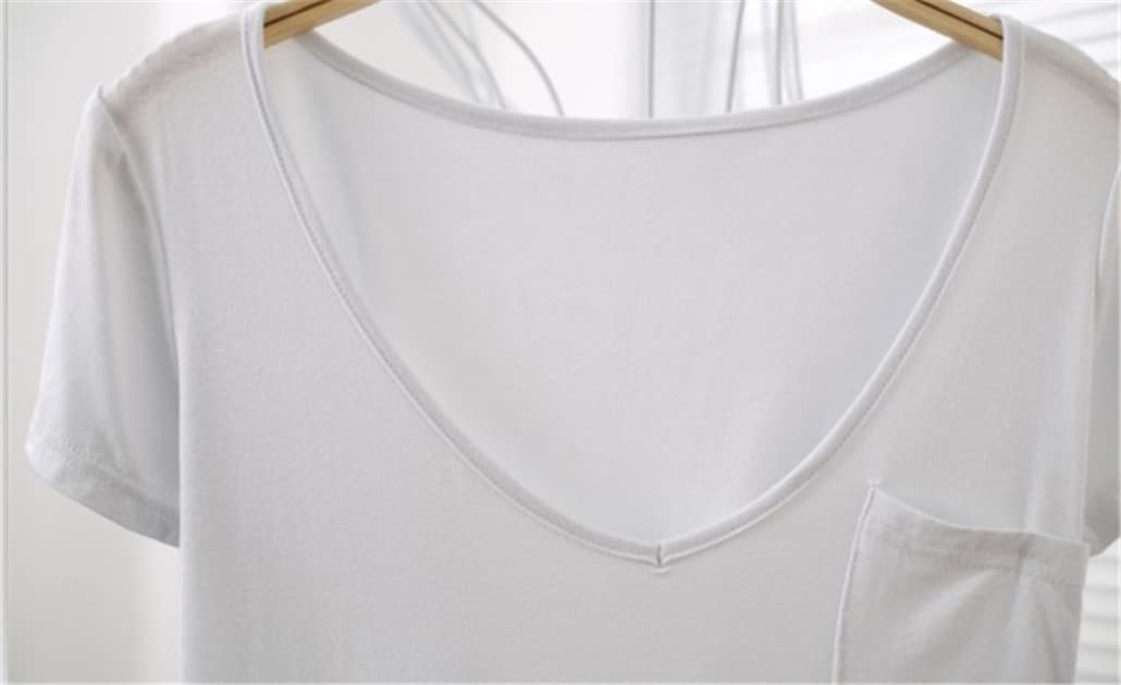 keusyoi T-shirt décontracté en modal uni avec col en V et manches courtes pour femme