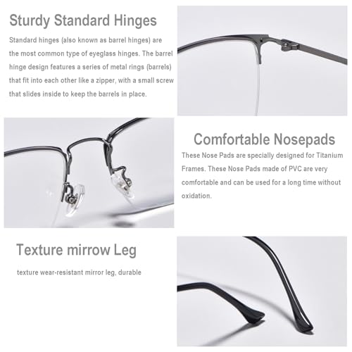 Image of Titanium Semi Rimless Prescription Glasses Frame For Men,Ultra Lightweight Optical Eyewear Frames Demo Lens 53mm
