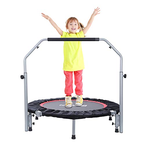 BCAN トランポリン 補助手すり付き 大型102cm 耐荷重150kg 折りたたみ 収納便利 安全静音設計 子供用 大人用 家庭用 エクササイズ用 トレーニング 日本語取扱説明書付き (グレー)