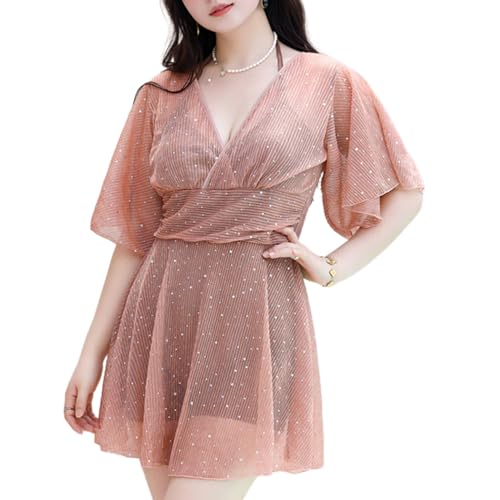 Maillot de bain femme col en V jupette maillot de plage une pièce gainant