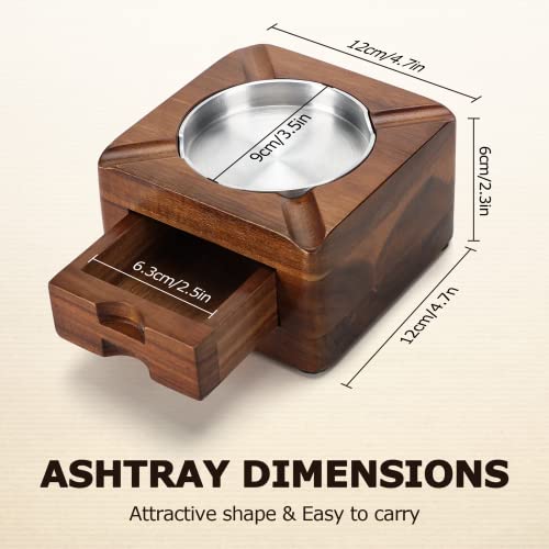 Tesonway Wooden Square Ashtray 4 Slots with Cigar Accessories Drawer for Indoor Outdoor Patio Home Office, Personalized Gifts for Men - Image 5