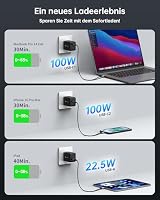 NOVOO 100W USB C Ladegerät GaN Ⅲ 3-Port USB C Netzteil Schnellladegerät PD MacBook Charger mit Ladekabel Kompaktes Reisen kompatibel MacBook Pro/Air,Galaxy S24 Ultra, iPhone 16/Pro und Mehr – Ansicht 3