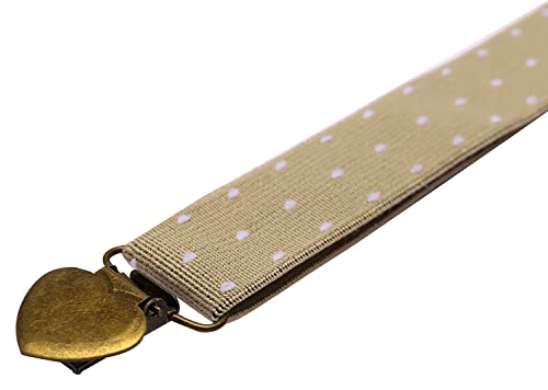 Wdsky Boys' Suspenders And Bow Tie Set Adjustable With 4 Heart Clips 30" Khaki Polka Dots #TOP2